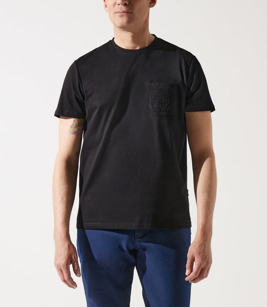 Black crew neck T-shirt with logo pocket